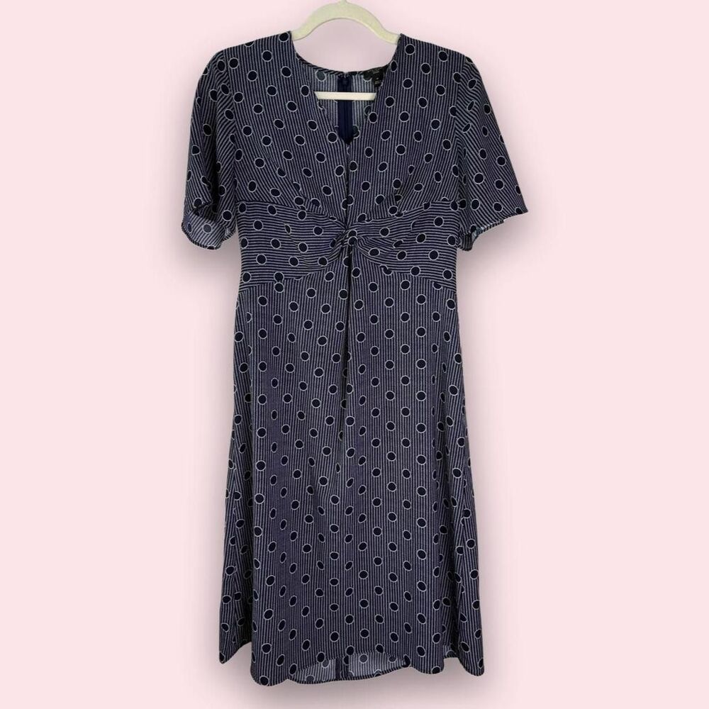Ann Taylor navy blue dress with white polka dots